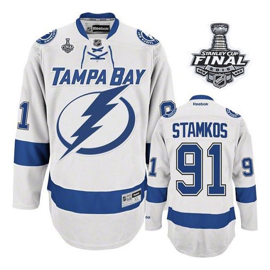 Premier Reebok Youth Steven Stamkos Away 2015 Stanley Cup Jersey - NHL 91 Tampa Bay Lightning