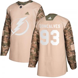 Authentic Adidas Adult Gage Goncalves Camo Veterans Day Practice Jersey - NHL Tampa Bay Lightning