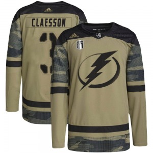 Authentic Adidas Youth Fredrik Claesson Camo Military Appreciation Practice 2022 Stanley Cup Final Jersey - NHL Tampa Bay Lightn