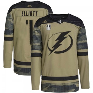 Authentic Adidas Youth Brian Elliott Camo Military Appreciation Practice 2022 Stanley Cup Final Jersey - NHL Tampa Bay Lightning