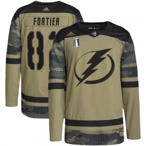 Authentic Adidas Youth Gabriel Fortier Camo Military Appreciation Practice 2022 Stanley Cup Final Jersey - NHL Tampa Bay Lightni
