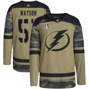 Authentic Adidas Youth Austin Watson Camo Military Appreciation Practice 2022 Stanley Cup Final Jersey - NHL Tampa Bay Lightning