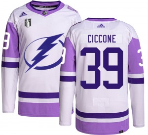 Authentic Adidas Adult Enrico Ciccone Hockey Fights Cancer 2022 Stanley Cup Final Jersey - NHL Tampa Bay Lightning