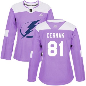 Authentic Adidas Women's Erik Cernak Purple Fights Cancer Practice Jersey - NHL Tampa Bay Lightning
