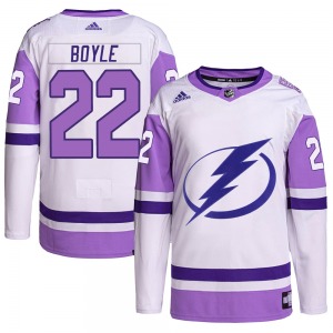Authentic Adidas Youth Dan Boyle White/Purple Hockey Fights Cancer Primegreen Jersey - NHL Tampa Bay Lightning