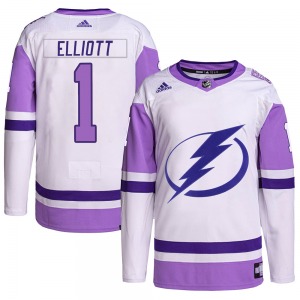 Authentic Adidas Youth Brian Elliott White/Purple Hockey Fights Cancer Primegreen Jersey - NHL Tampa Bay Lightning