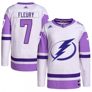 Authentic Adidas Youth Haydn Fleury White/Purple Hockey Fights Cancer Primegreen Jersey - NHL Tampa Bay Lightning