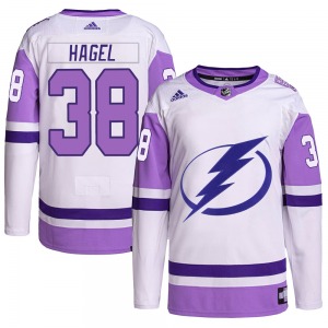 Authentic Adidas Youth Brandon Hagel White/Purple Hockey Fights Cancer Primegreen Jersey - NHL Tampa Bay Lightning