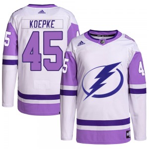 Authentic Adidas Youth Cole Koepke White/Purple Hockey Fights Cancer Primegreen Jersey - NHL Tampa Bay Lightning