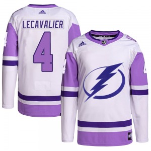 Authentic Adidas Youth Vincent Lecavalier White/Purple Hockey Fights Cancer Primegreen Jersey - NHL Tampa Bay Lightning
