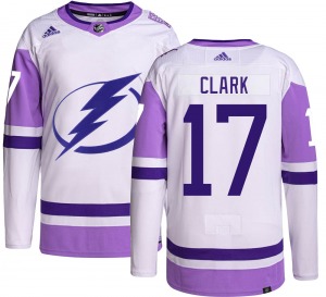 Authentic Adidas Youth Wendel Clark Hockey Fights Cancer Jersey - NHL Tampa Bay Lightning