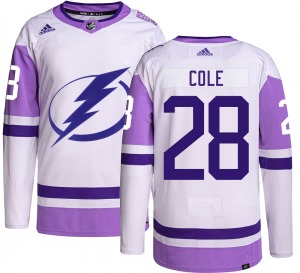 Authentic Adidas Youth Ian Cole Hockey Fights Cancer Jersey - NHL Tampa Bay Lightning