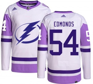 Authentic Adidas Youth Lucas Edmonds Hockey Fights Cancer Jersey - NHL Tampa Bay Lightning