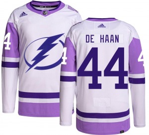 Authentic Adidas Youth Calvin de Haan Hockey Fights Cancer Jersey - NHL Tampa Bay Lightning