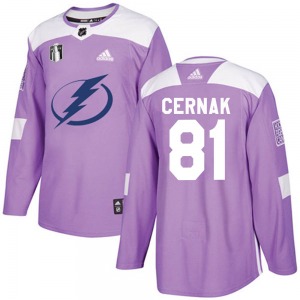 Authentic Adidas Youth Erik Cernak Purple Fights Cancer Practice 2022 Stanley Cup Final Jersey - NHL Tampa Bay Lightning