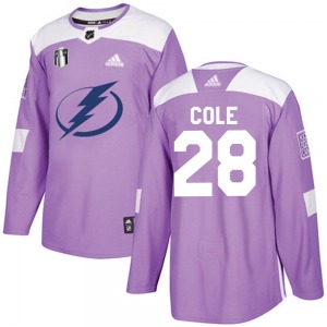 Authentic Adidas Youth Ian Cole Purple Fights Cancer Practice 2022 Stanley Cup Final Jersey - NHL Tampa Bay Lightning