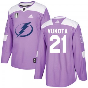 Authentic Adidas Youth Mick Vukota Purple Fights Cancer Practice 2022 Stanley Cup Final Jersey - NHL Tampa Bay Lightning