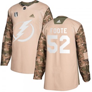 Authentic Adidas Youth Cal Foote Camo Veterans Day Practice 2022 Stanley Cup Final Jersey - NHL Tampa Bay Lightning