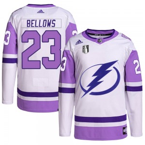 Authentic Adidas Youth Brian Bellows White/Purple Hockey Fights Cancer Primegreen 2022 Stanley Cup Final Jersey - NHL Tampa Bay 