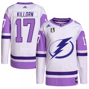 Authentic Adidas Youth Alex Killorn White/Purple Hockey Fights Cancer Primegreen 2022 Stanley Cup Final Jersey - NHL Tampa Bay L