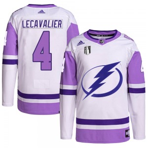 Authentic Adidas Youth Vincent Lecavalier White/Purple Hockey Fights Cancer Primegreen 2022 Stanley Cup Final Jersey - NHL Tampa