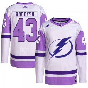 Authentic Adidas Youth Darren Raddysh White/Purple Hockey Fights Cancer Primegreen 2022 Stanley Cup Final Jersey - NHL Tampa Bay