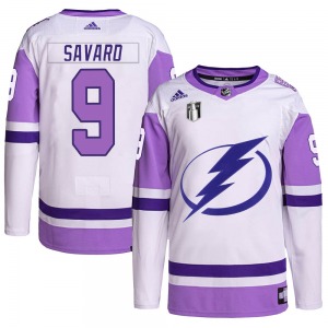 Authentic Adidas Youth Denis Savard White/Purple Hockey Fights Cancer Primegreen 2022 Stanley Cup Final Jersey - NHL Tampa Bay L