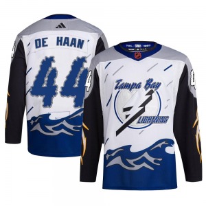 Authentic Adidas Youth Calvin de Haan White Reverse Retro 2.0 Jersey - NHL Tampa Bay Lightning