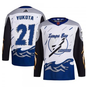 Authentic Adidas Youth Mick Vukota White Reverse Retro 2.0 Jersey - NHL Tampa Bay Lightning