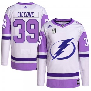 Authentic Adidas Adult Enrico Ciccone White/Purple Hockey Fights Cancer Primegreen 2022 Stanley Cup Final Jersey - NHL Tampa Bay