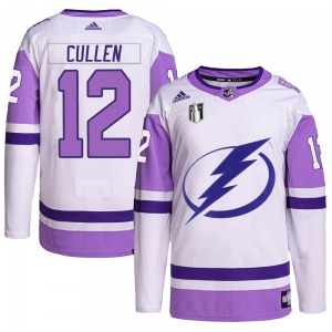 Authentic Adidas Adult John Cullen White/Purple Hockey Fights Cancer Primegreen 2022 Stanley Cup Final Jersey - NHL Tampa Bay Li
