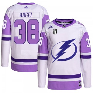 Authentic Adidas Adult Brandon Hagel White/Purple Hockey Fights Cancer Primegreen 2022 Stanley Cup Final Jersey - NHL Tampa Bay 