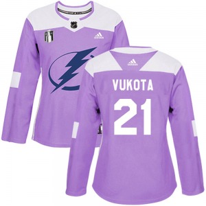 Authentic Adidas Women's Mick Vukota Purple Fights Cancer Practice 2022 Stanley Cup Final Jersey - NHL Tampa Bay Lightning