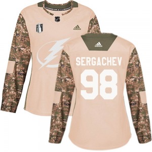 Authentic Adidas Women's Mikhail Sergachev Camo Veterans Day Practice 2022 Stanley Cup Final Jersey - NHL Tampa Bay Lightning