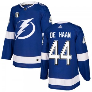 Authentic Adidas Youth Calvin de Haan Blue Home 2022 Stanley Cup Final Jersey - NHL Tampa Bay Lightning