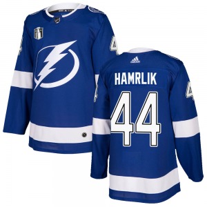 Authentic Adidas Youth Roman Hamrlik Blue Home 2022 Stanley Cup Final Jersey - NHL Tampa Bay Lightning