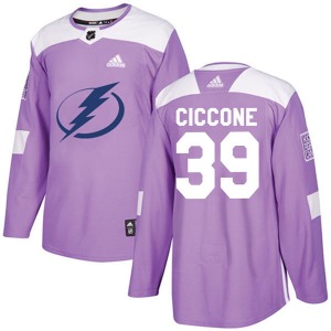 Authentic Adidas Youth Enrico Ciccone Purple Fights Cancer Practice Jersey - NHL Tampa Bay Lightning