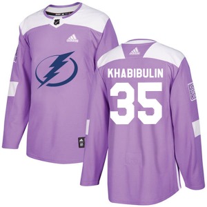 Authentic Adidas Youth Nikolai Khabibulin Purple Fights Cancer Practice Jersey - NHL Tampa Bay Lightning