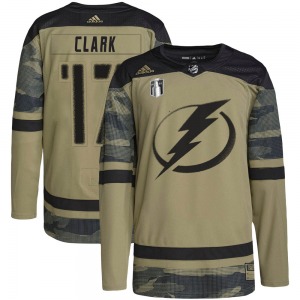 Authentic Adidas Youth Wendel Clark Camo Military Appreciation Practice 2022 Stanley Cup Final Jersey - NHL Tampa Bay Lightning