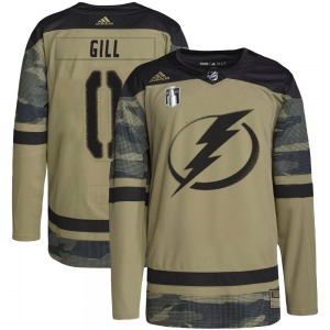 Authentic Adidas Youth Dyllan Gill Camo Military Appreciation Practice 2022 Stanley Cup Final Jersey - NHL Tampa Bay Lightning