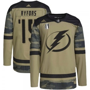 Authentic Adidas Youth Simon Ryfors Camo Military Appreciation Practice 2022 Stanley Cup Final Jersey - NHL Tampa Bay Lightning