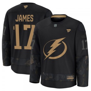 Premium Fanatics Adult Dominic James Black 2024 Military Appreciation Practice Jersey - NHL Tampa Bay Lightning