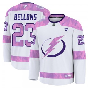 Premium Fanatics Youth Brian Bellows White 2024 Hockey Fights Cancer Practice Jersey - NHL Tampa Bay Lightning