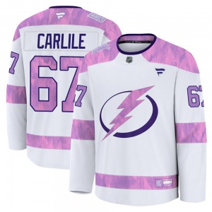 Premium Fanatics Youth Declan Carlile White 2024 Hockey Fights Cancer Practice Jersey - NHL Tampa Bay Lightning