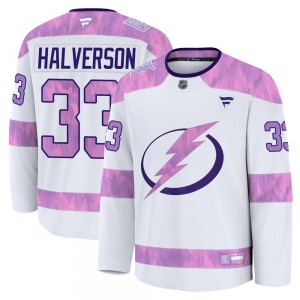 Premium Fanatics Youth Brandon Halverson White 2024 Hockey Fights Cancer Practice Jersey - NHL Tampa Bay Lightning