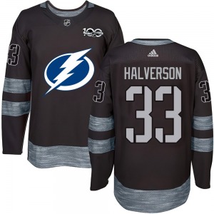 Authentic Youth Brandon Halverson Black 1917-2017 100th Anniversary Jersey - NHL Tampa Bay Lightning