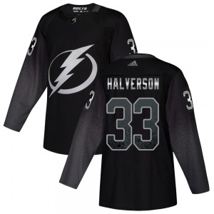 Authentic Adidas Youth Brandon Halverson Black Alternate Jersey - NHL Tampa Bay Lightning