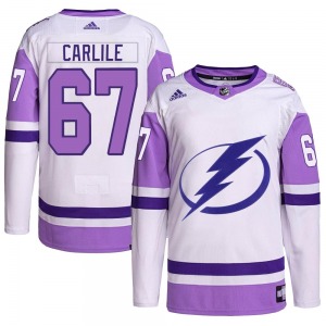 Authentic Adidas Youth Declan Carlile White/Purple Hockey Fights Cancer Primegreen Jersey - NHL Tampa Bay Lightning