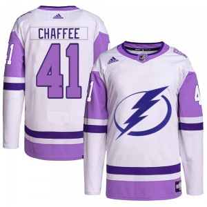 Authentic Adidas Youth Mitchell Chaffee White/Purple Hockey Fights Cancer Primegreen Jersey - NHL Tampa Bay Lightning