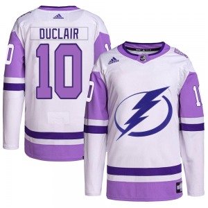 Authentic Adidas Youth Anthony Duclair White/Purple Hockey Fights Cancer Primegreen Jersey - NHL Tampa Bay Lightning